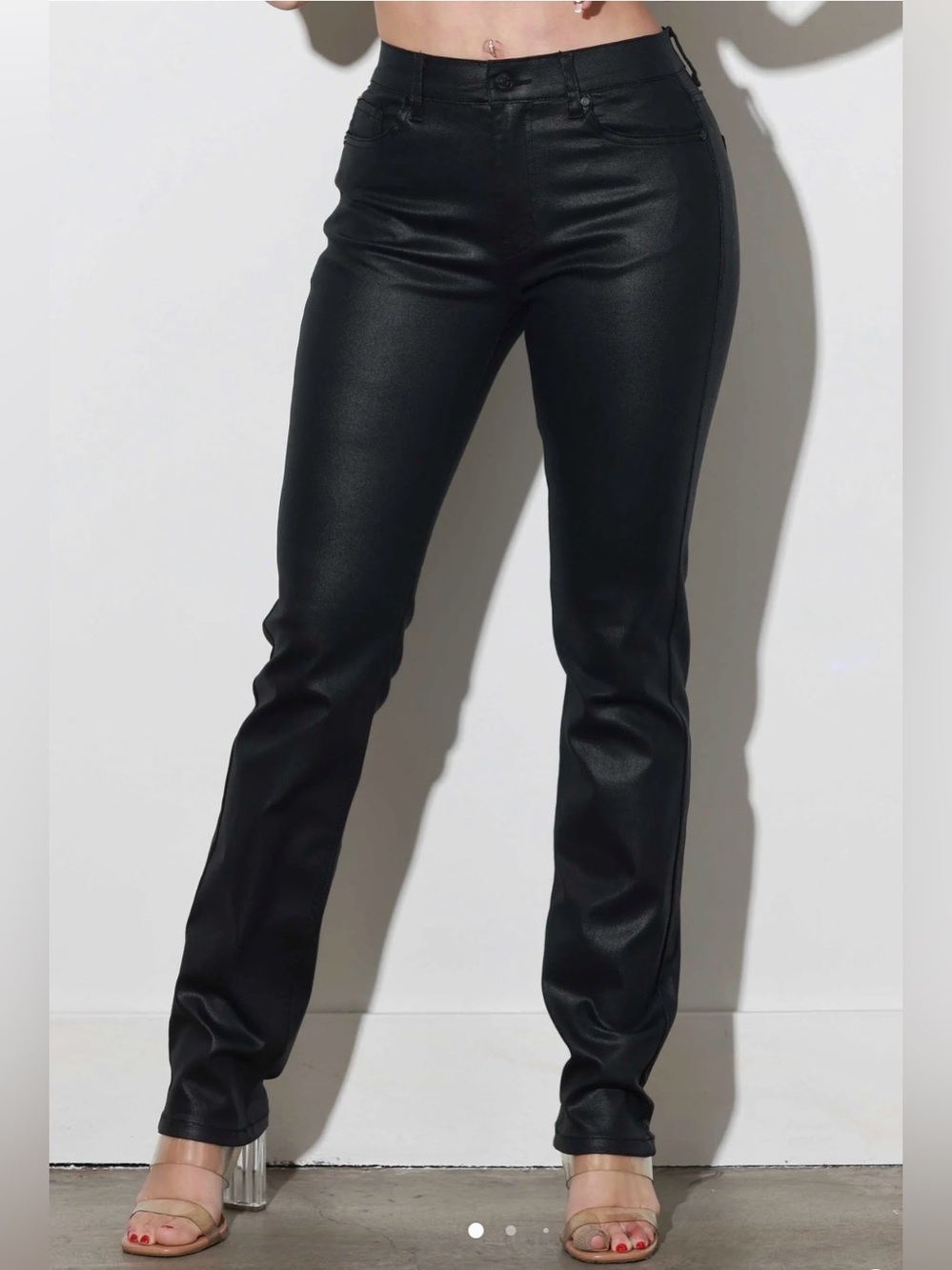 Vibrant MIU Black Slim Straight Pants Size 1 Shiny Brand New with Tags NWT Sz 1